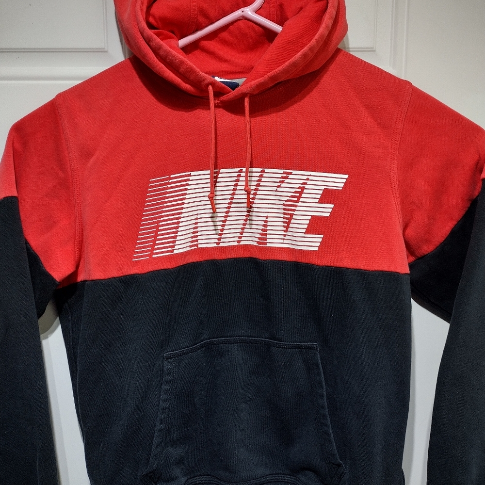Vintage Nike Hoodie Orange Black Sweatshirt Size Medium